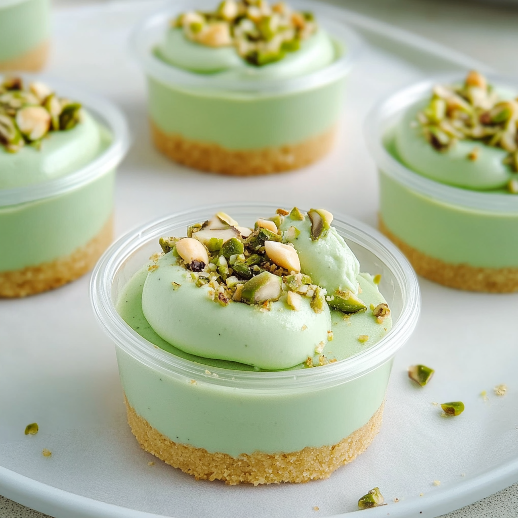 Recipe preparation for Mini Pistachio Cheesecake Cups