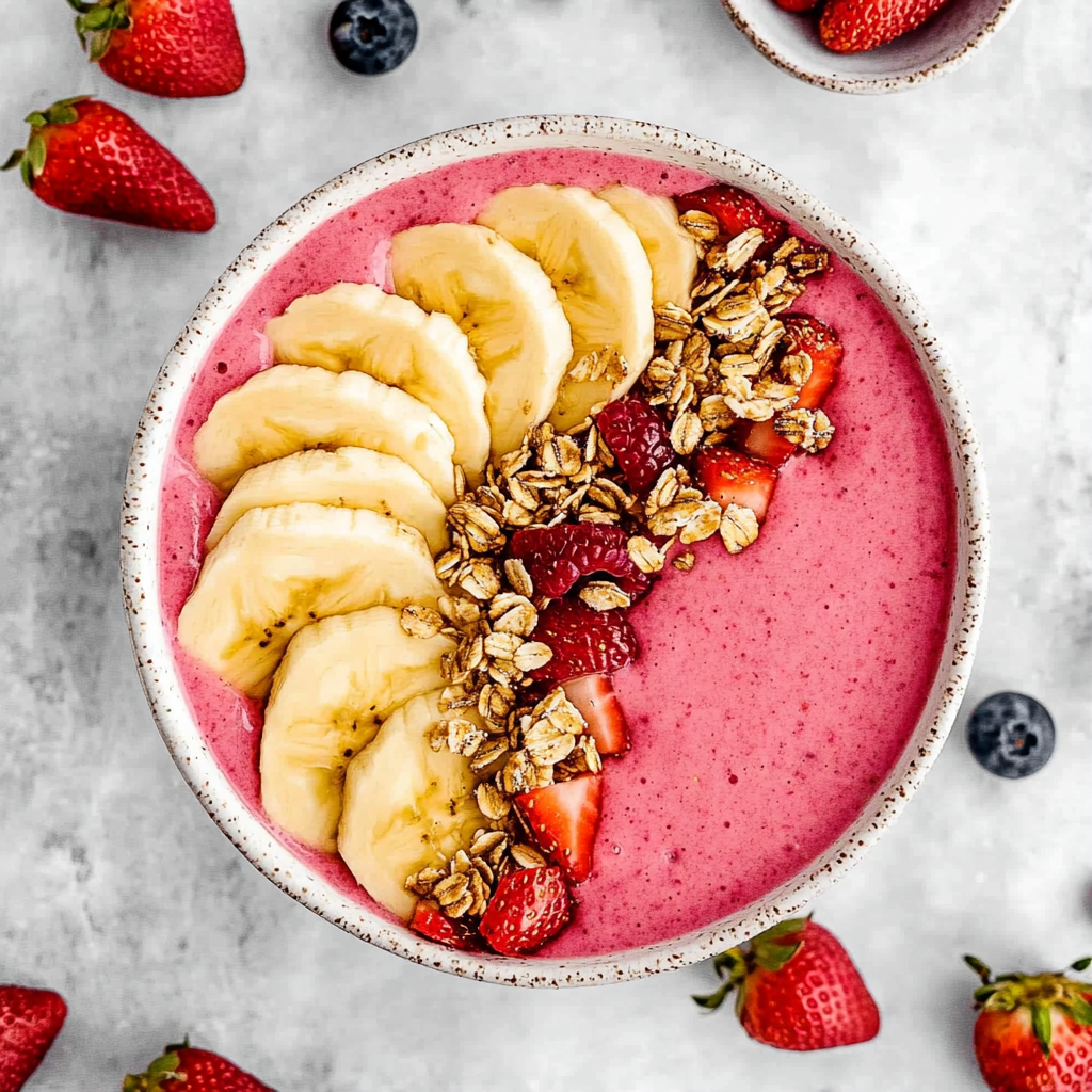 Recipe preparation for Strawberry and Banana Smoothie Bowls