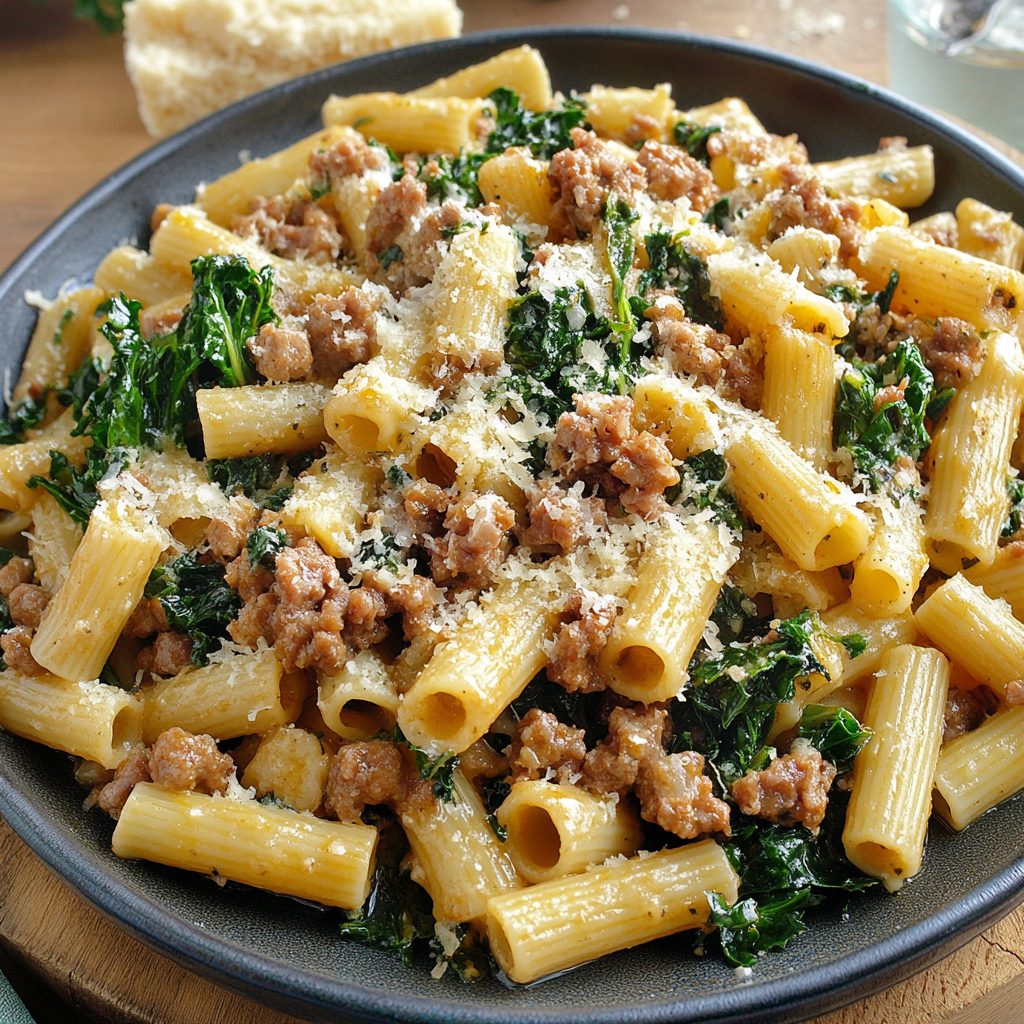 Recipe preparation for Rigatoni With Sausage and Kale