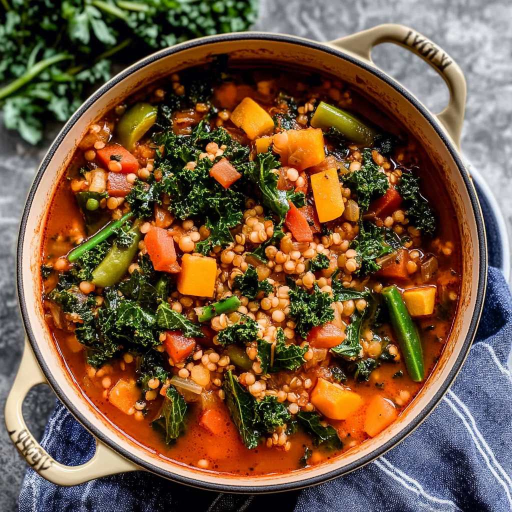 Recipe preparation for Quinoa Vegetable Soup With Kale
