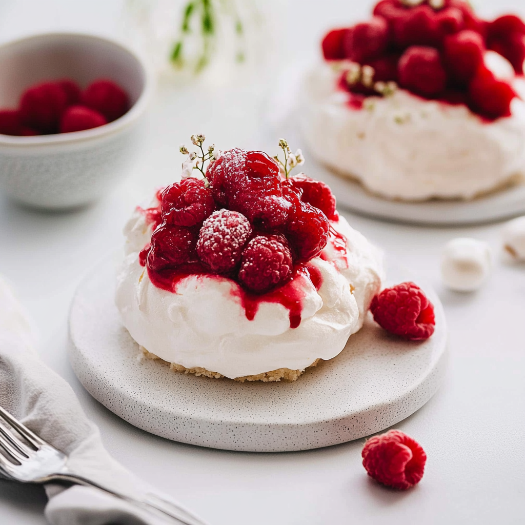 Recipe preparation for Mini Raspberry Pavlova Cake