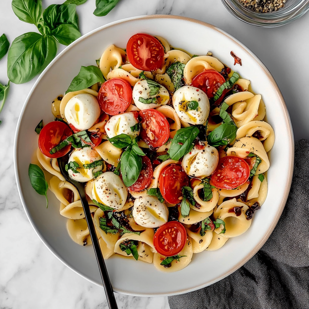 Recipe preparation for Tortellini Caprese Salad