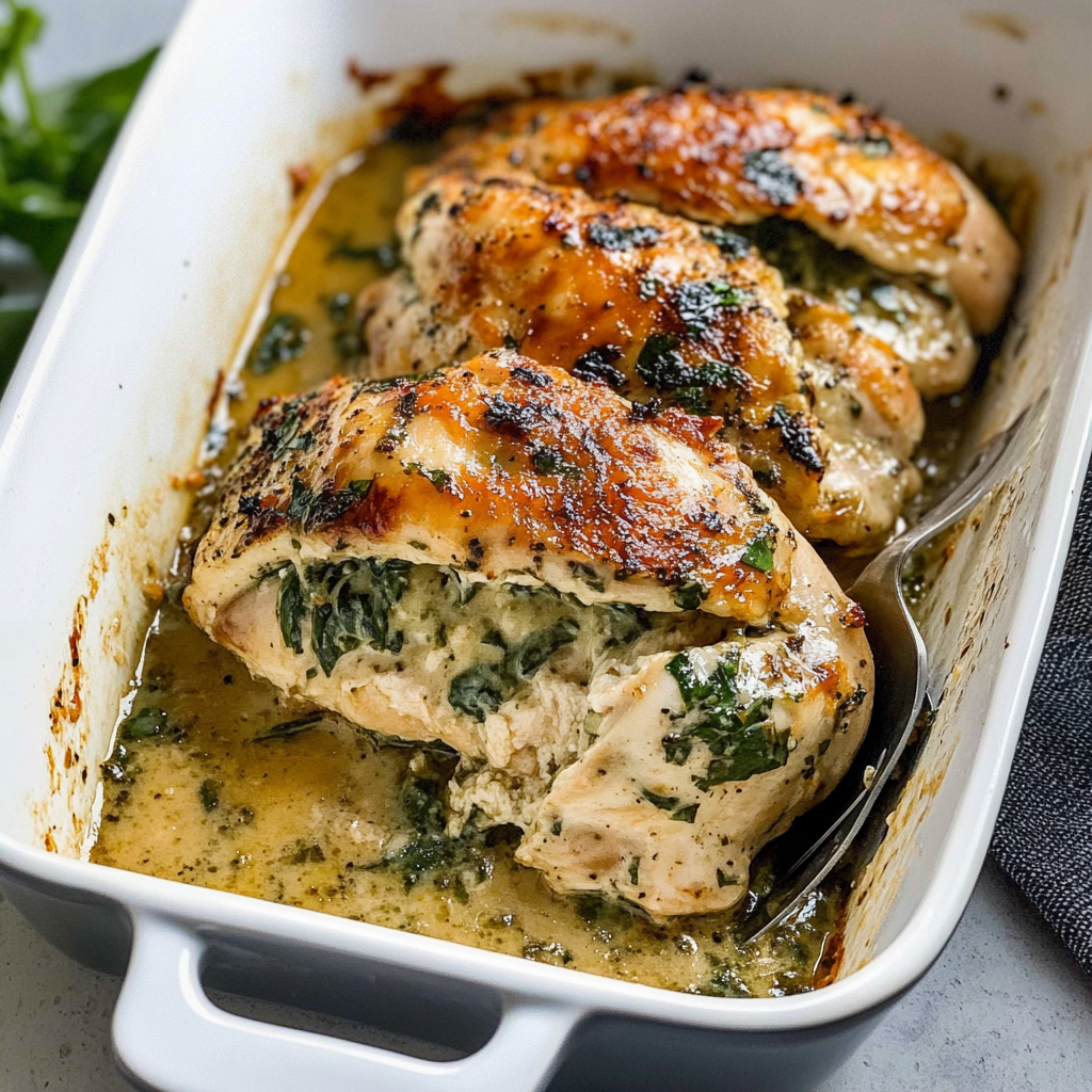 Recipe preparation for Spinach Stuffed Chicken