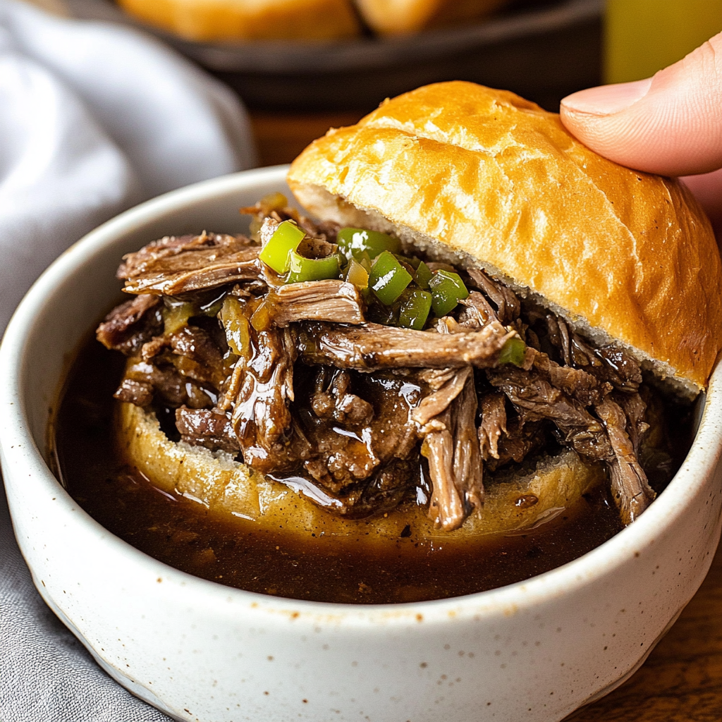 Recipe preparation for Shredded Beef au Jus