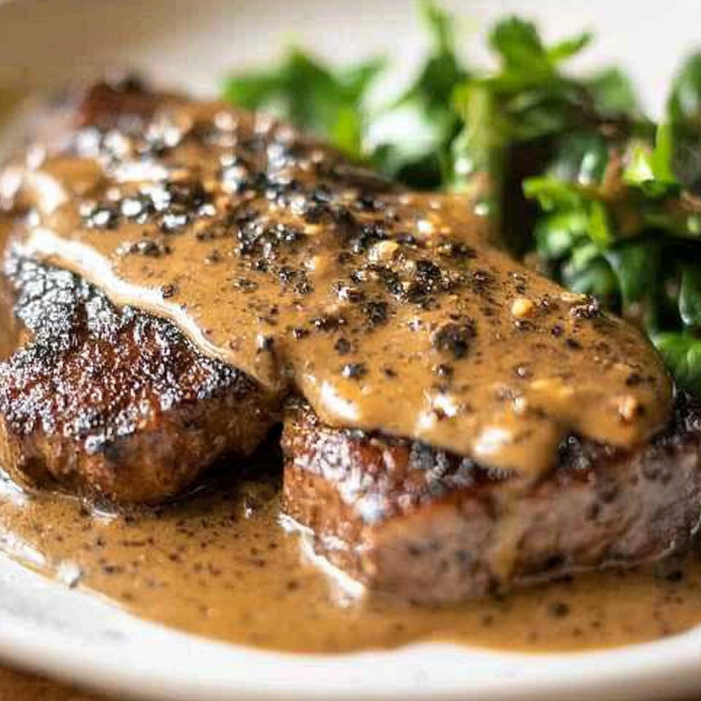 Recipe preparation for Creamy Green Peppercorn Beef Skillet