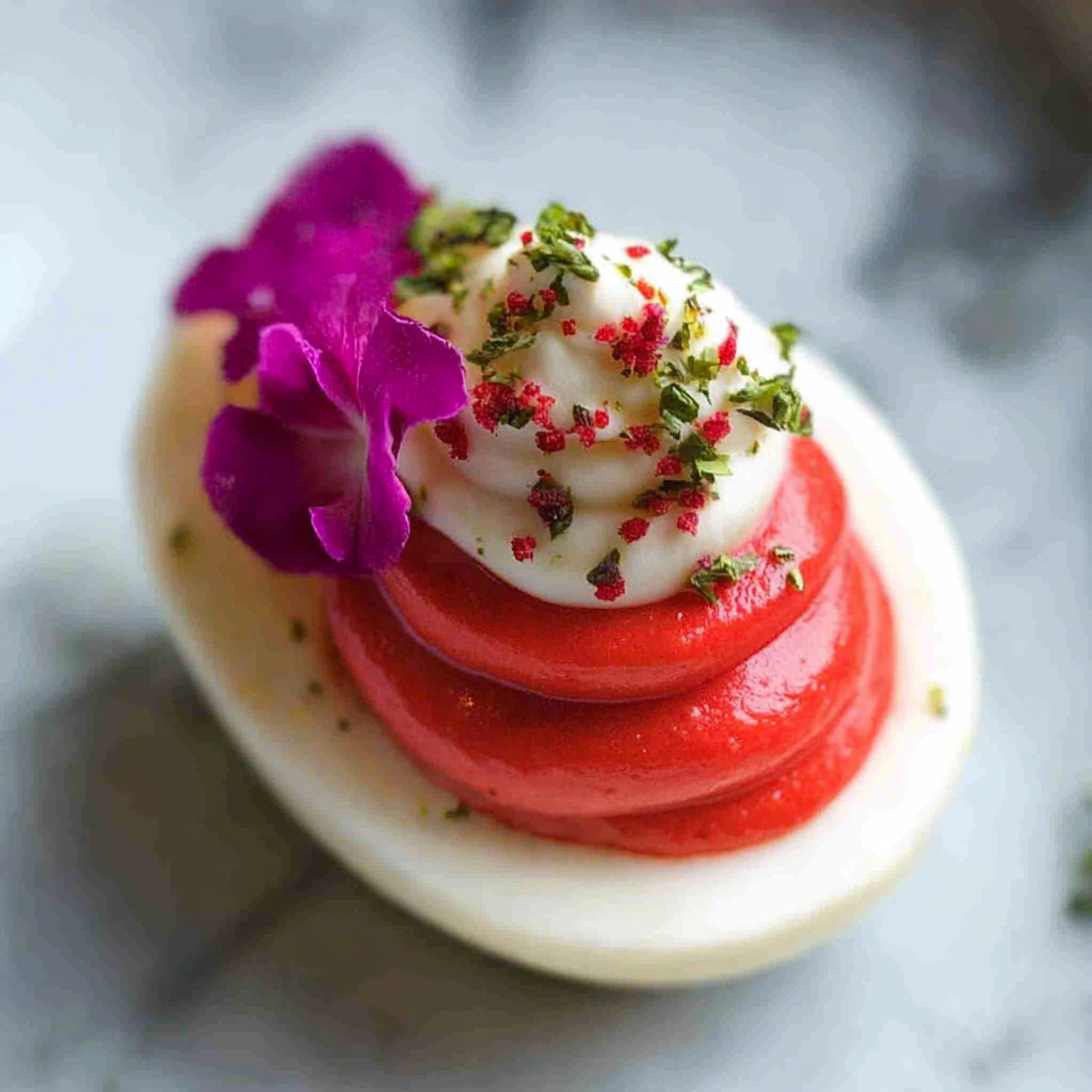 Recipe preparation for Valentine’s Day Beet Deviled Eggs