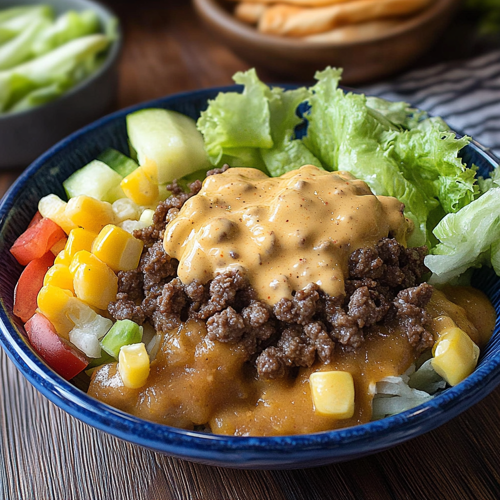 Recipe preparation for Burger in a Bowl