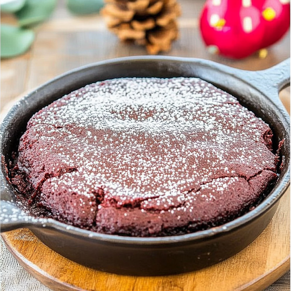 Recipe preparation for Pink Chocolate Molten Skillet Cake
