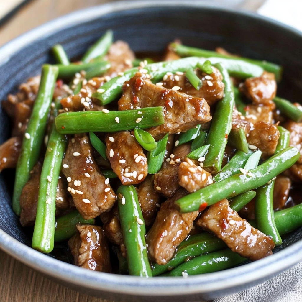 Recipe preparation for Keto Sesame Pork and Green Beans