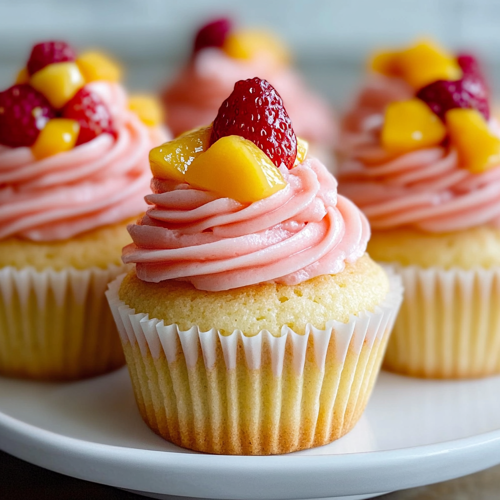 Recipe preparation for Mango Straberry Sunset Cupcakes