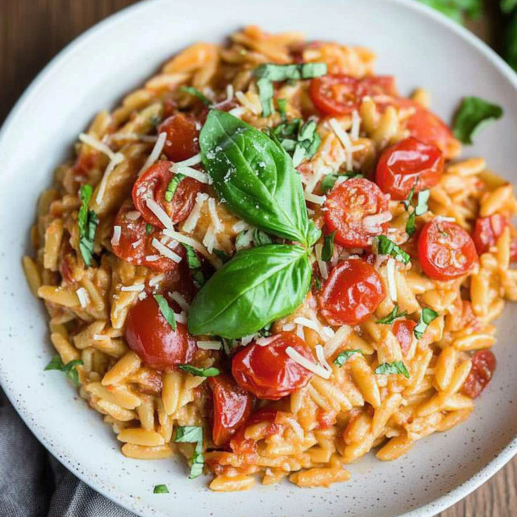 Recipe preparation for Creamy Tomato Orzo Bowl