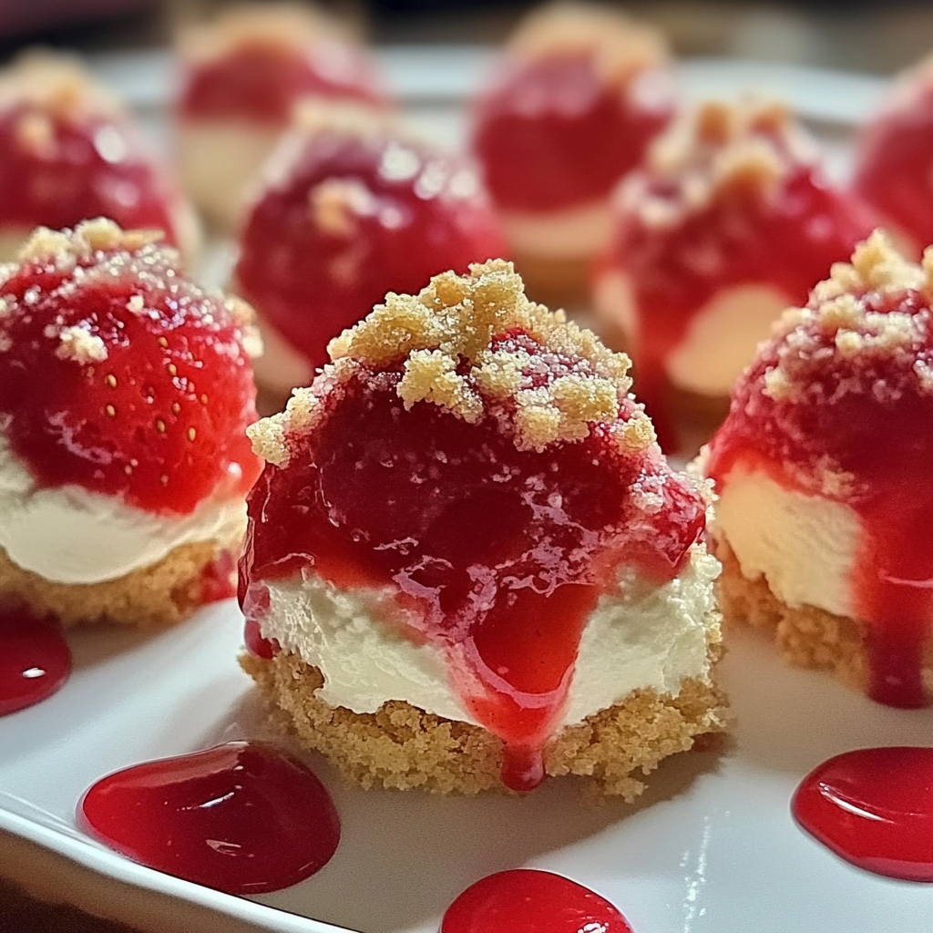 Recipe preparation for Strawberry Crunch Cheesecake Bites