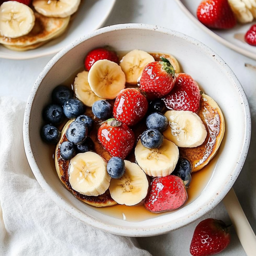 Recipe preparation for Banana Strawberry Pancake Cereal