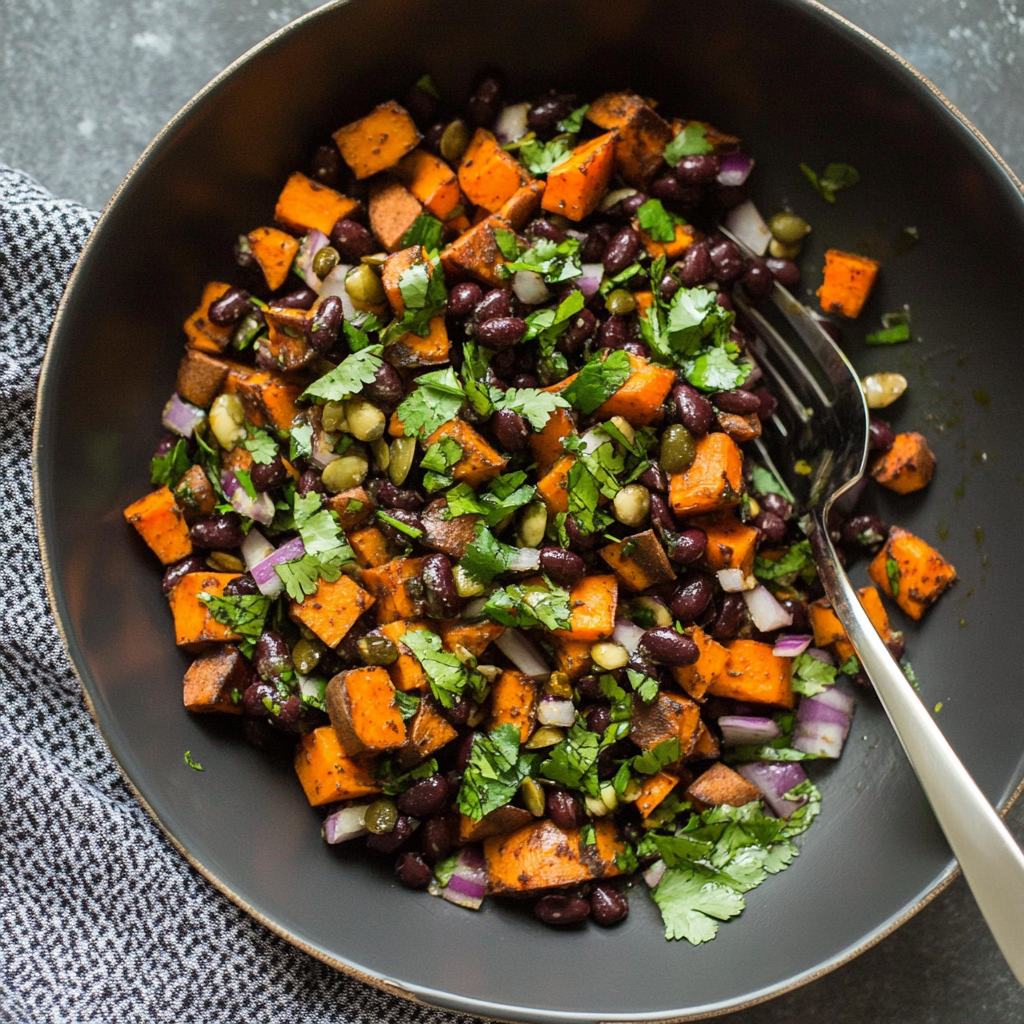Recipe preparation for Sweet Potato and Black Bean Salad