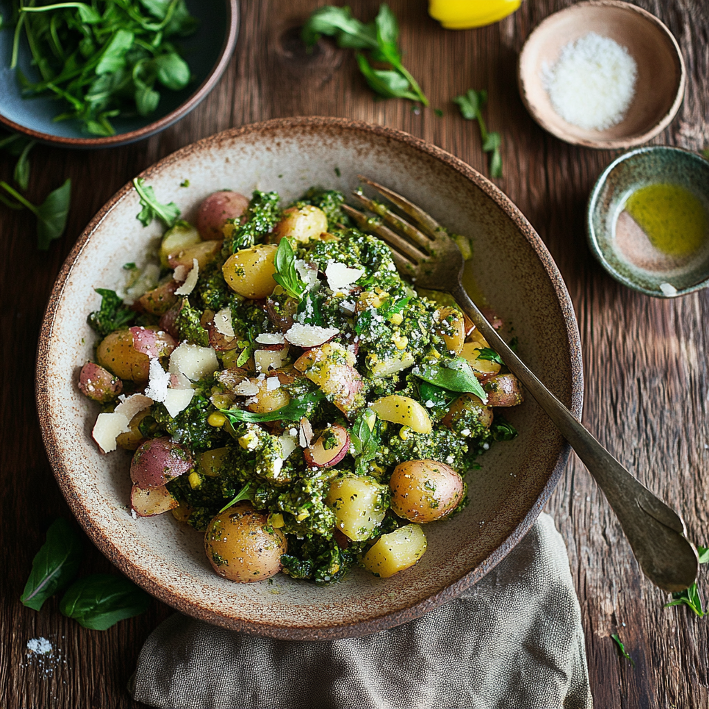 Recipe preparation for Aragula Pesto Potato Salad