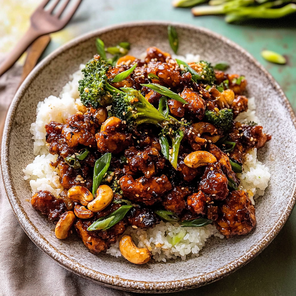 Recipe preparation for Garlic Butter Cashew Chicken