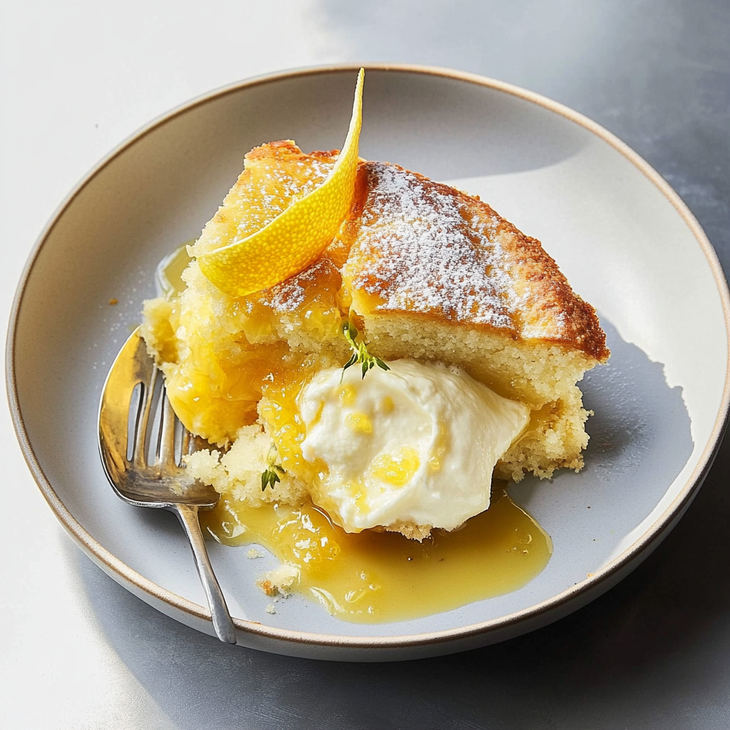 Recipe preparation for Lemon Almond Pudding Cake