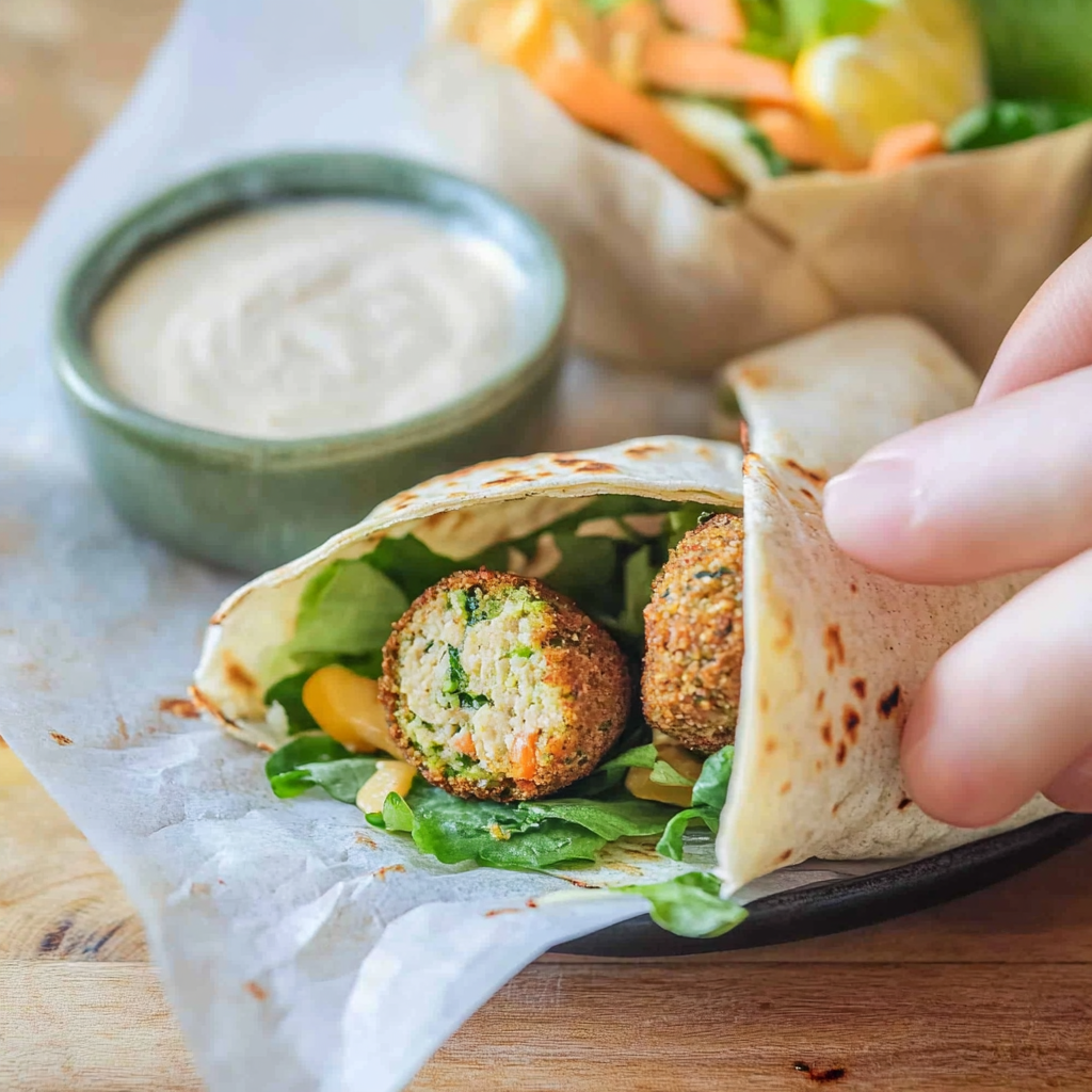 Recipe preparation for Air Fryer Falafel Wrap with Lemon Tahini