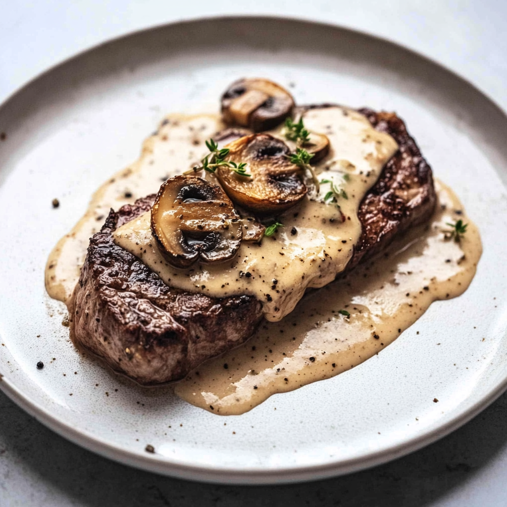 Recipe preparation for Steak with Mushroom Sauce