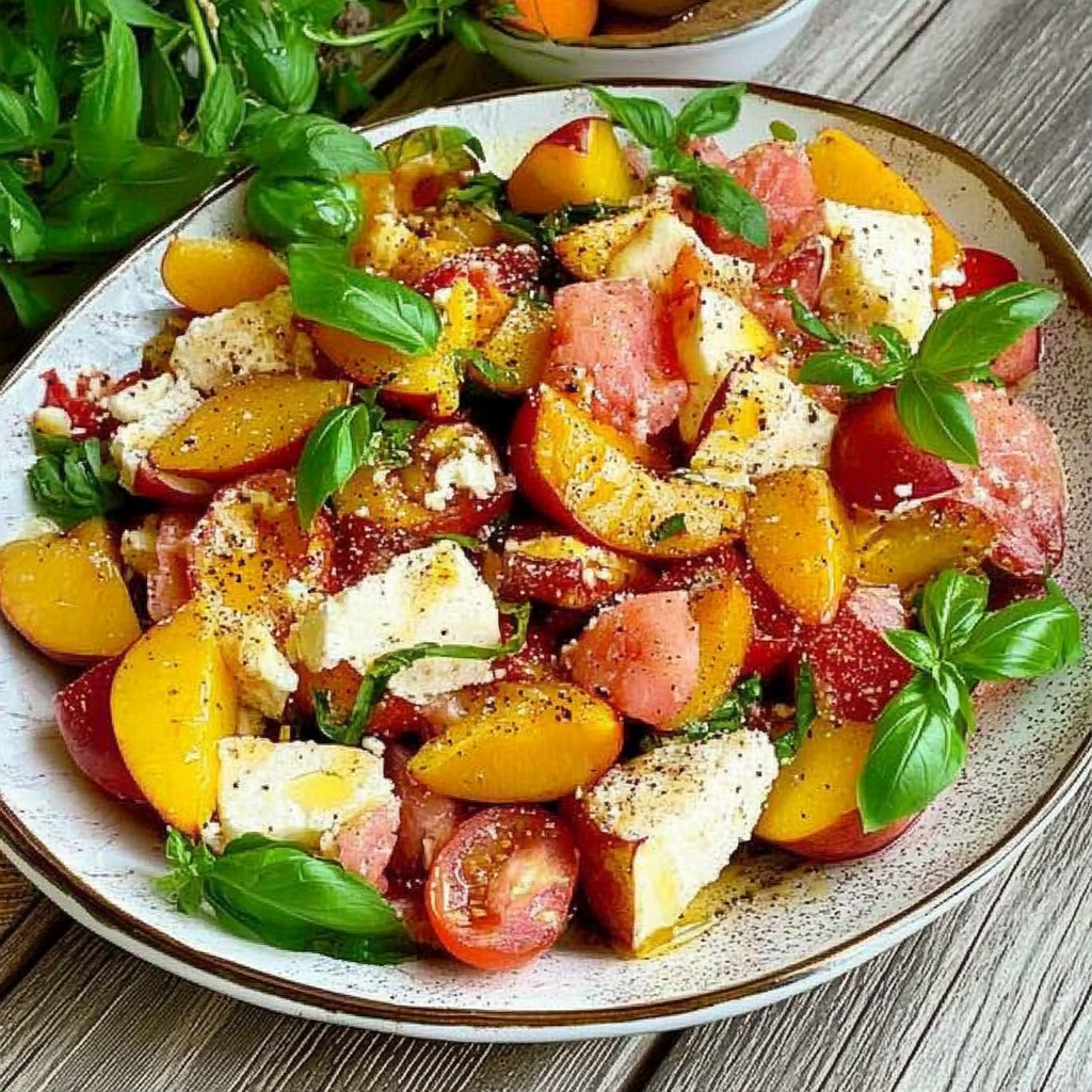Recipe preparation for Peach Panzella Salad