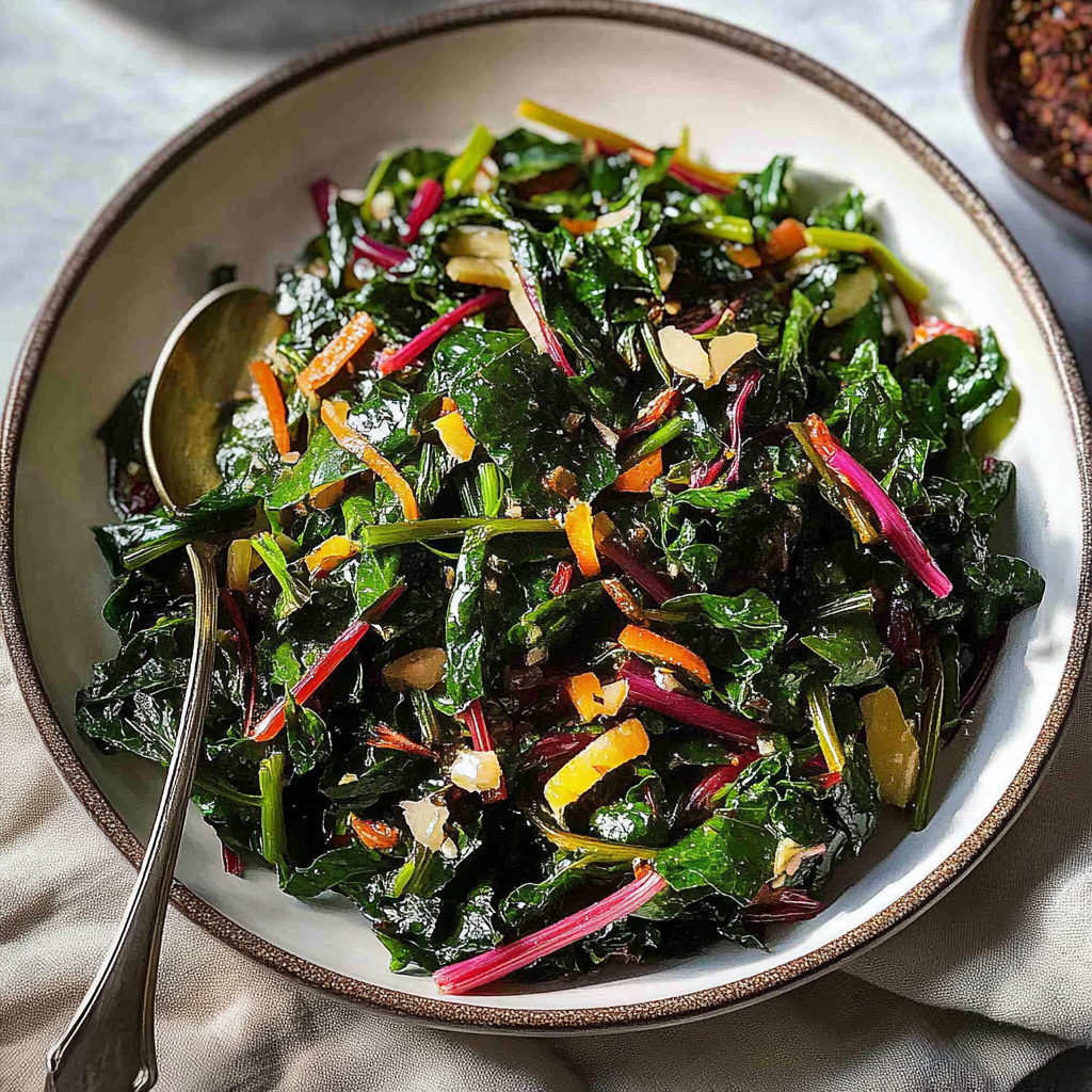 Recipe preparation for Sautéed Rainbow Chard with Saffron Compound Butter