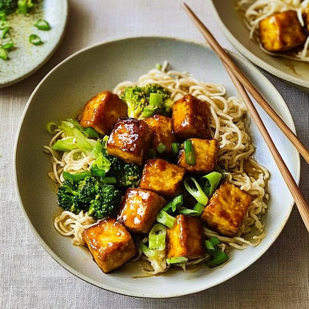Recipe preparation for Teriyaki Tofu with Charred Spring Onions