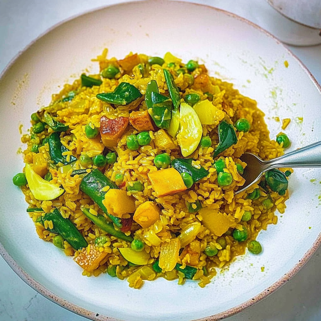 Recipe preparation for Curried Spring Veggie Pilaf