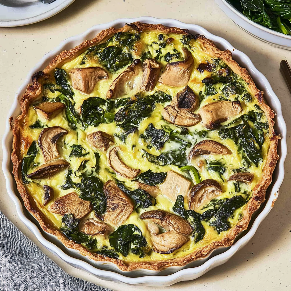 Recipe preparation for Spinach and Mushroom Quiche