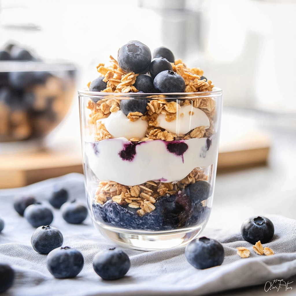 Recipe preparation for Yogurt-Blueberry Parfaits with Granola