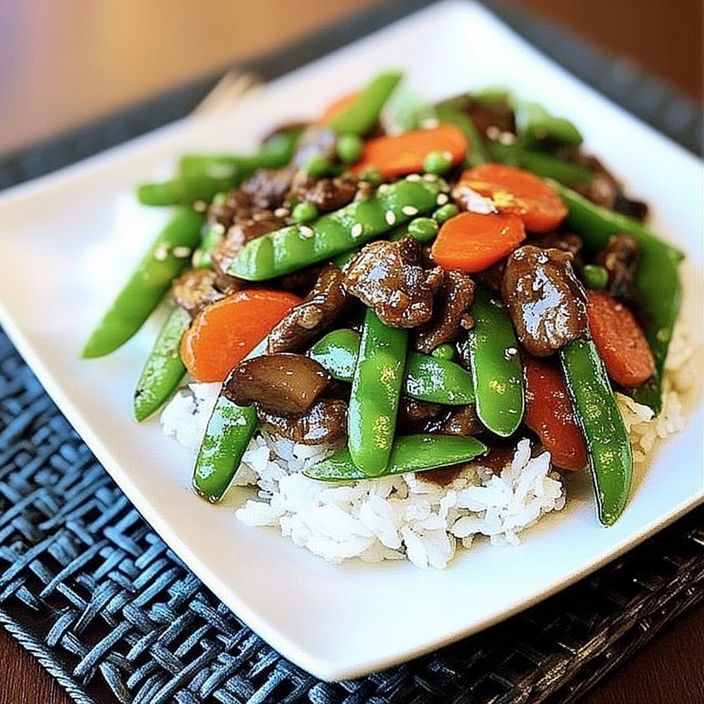 Recipe preparation for Gingered Beef, Snow Peas, and Carrots