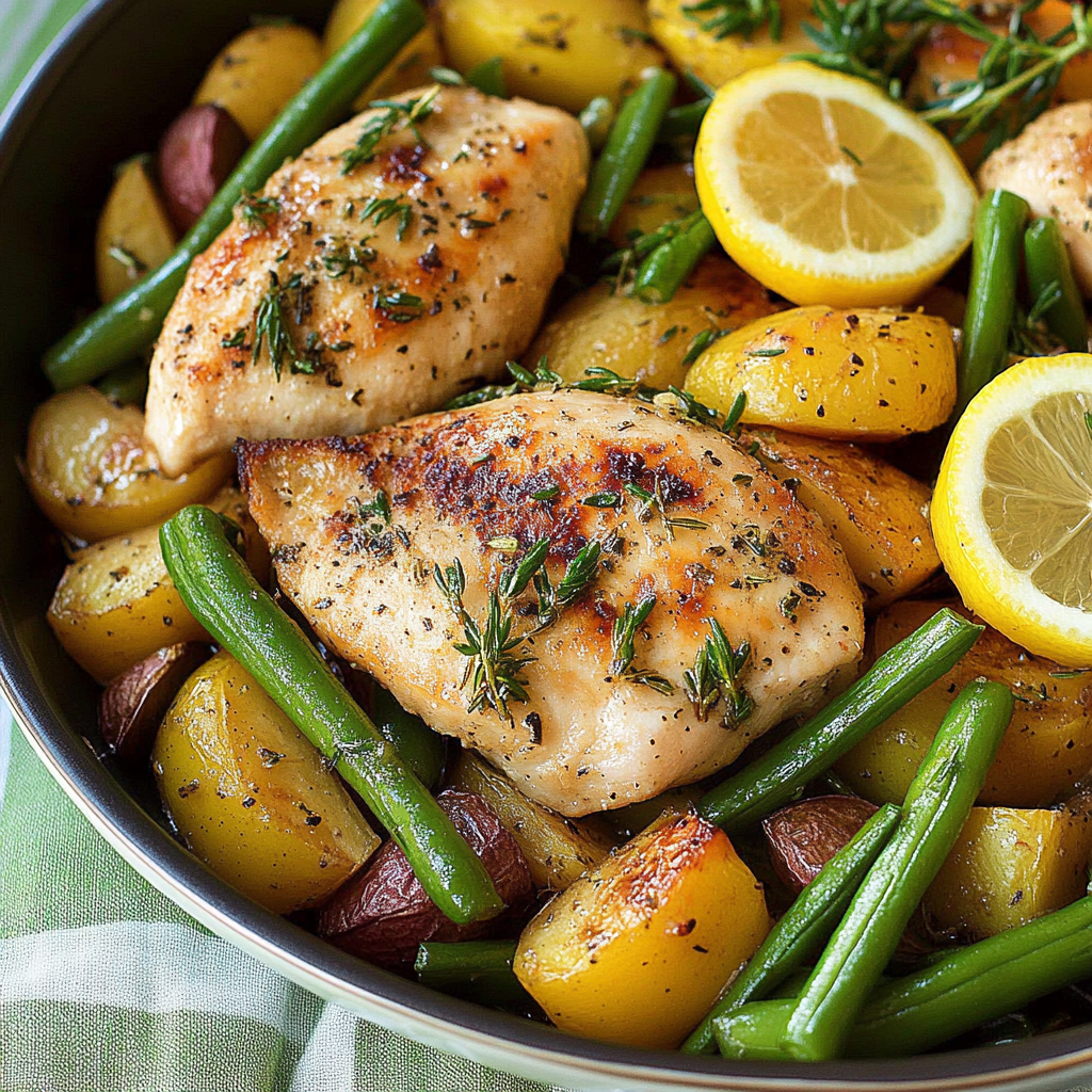 Recipe preparation for One-Pan Lemon Herb Chicken & Veggies
