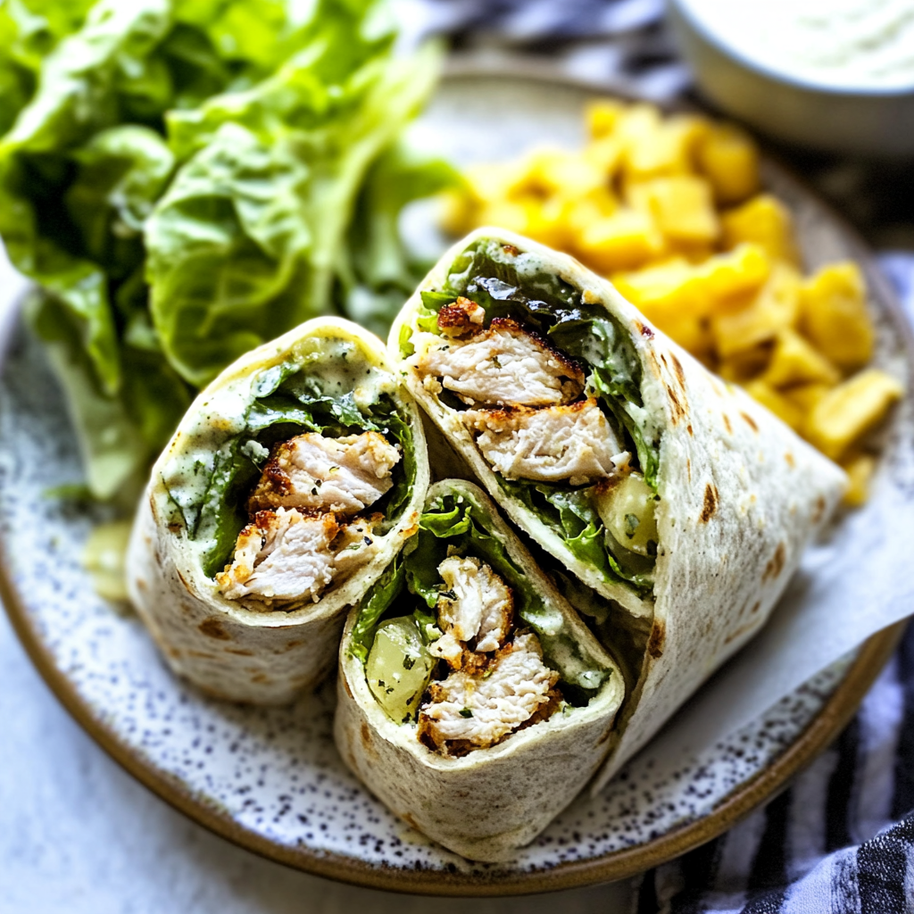Recipe preparation for Greek Chicken Caesar Wraps