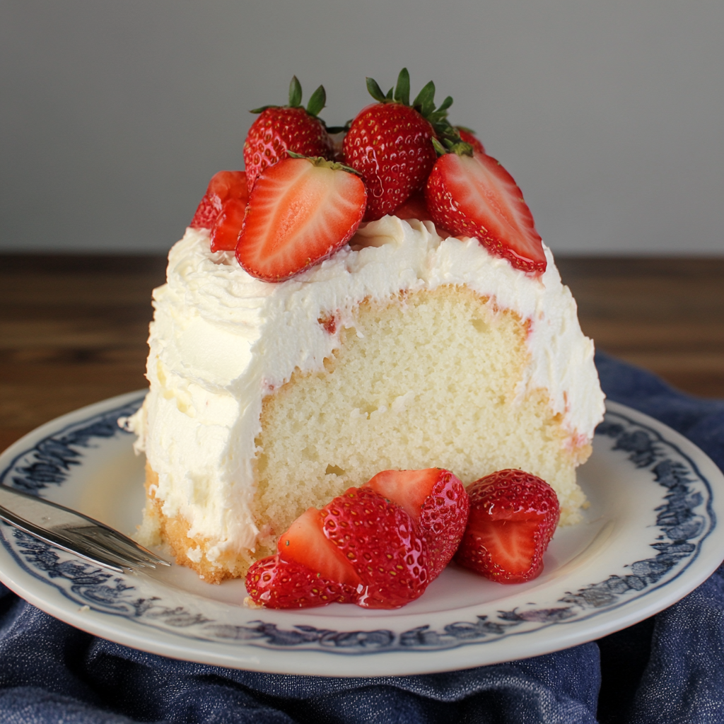 Recipe preparation for Vanilla Bean Angel Food Cake with Strawberry Compote