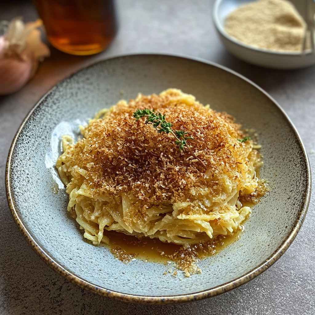 Recipe preparation for Caramelized Onion & Harissa Butter Orzo