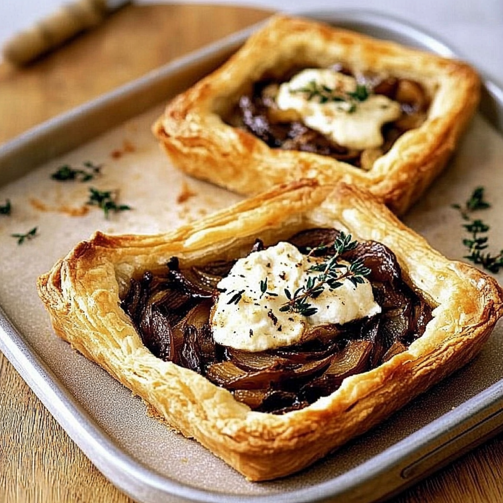 Recipe preparation for Caramelised onions & goat cheese tartlets