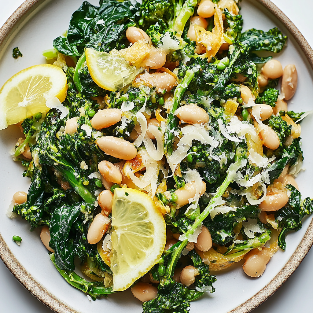 Recipe preparation for White Beans with Broccoli Rabe & Lemon