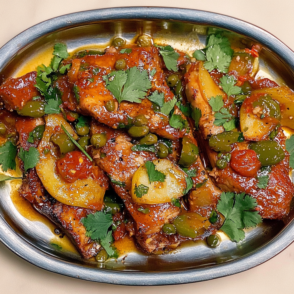 Recipe preparation for Green Chile Pattanesca Pork Chops