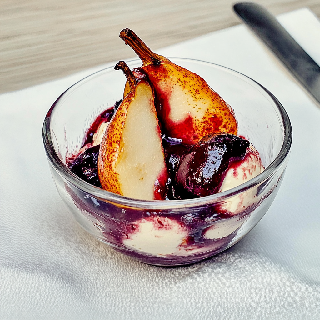 Recipe preparation for Pear and Red Wine Sundae